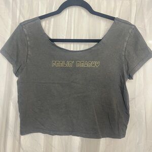 Aerie Gray Crop Top with Gold Text